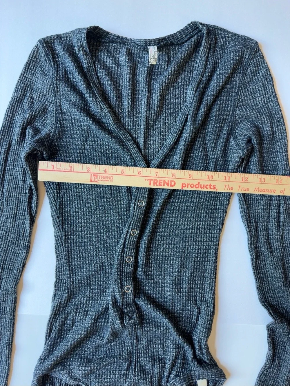 Free People We The Free Charcoal Gray Waffle Knit Long Sleeve Henley Bodysuit Sm